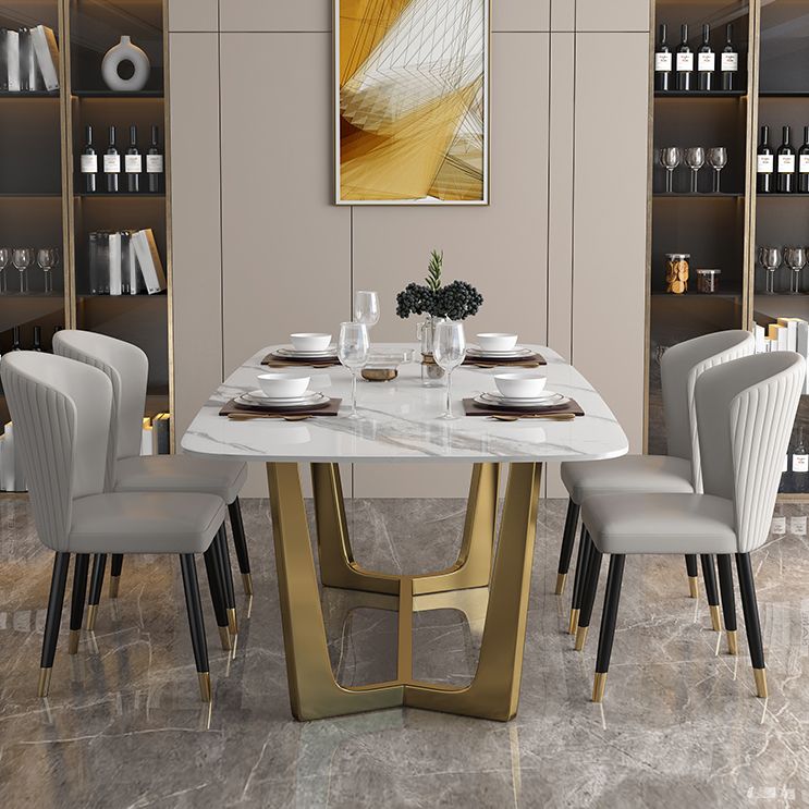 Luxury Sintered Stone Top Table Rectangle Table with Trestle Base in Gold Clearhalo 'Dining Tables & Seating' 'Dining Tables' 'dining_table' 'furn' 'furn_dining_table' 'Furniture' 'furniture_dining_table' 'Kitchen & Dining Furniture' 'kitchen' 'kitchen_dining_table' 1200x1200_61824069-2b2f-49b5-b58c-3d74a7e92017
