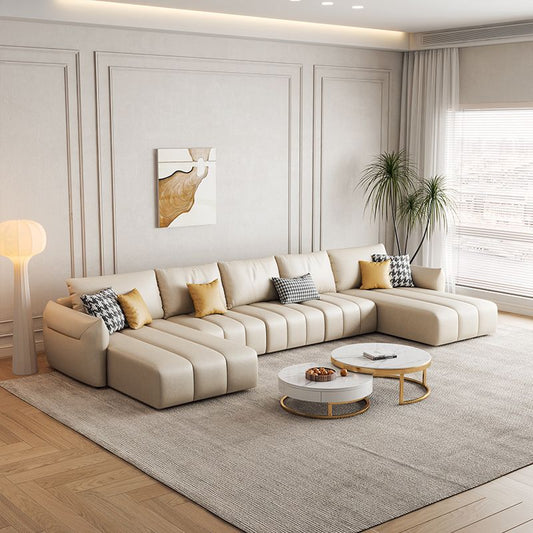 Braccio quadrato contemporaneo divano posteriore sciolto e chaise beige in finta pelle