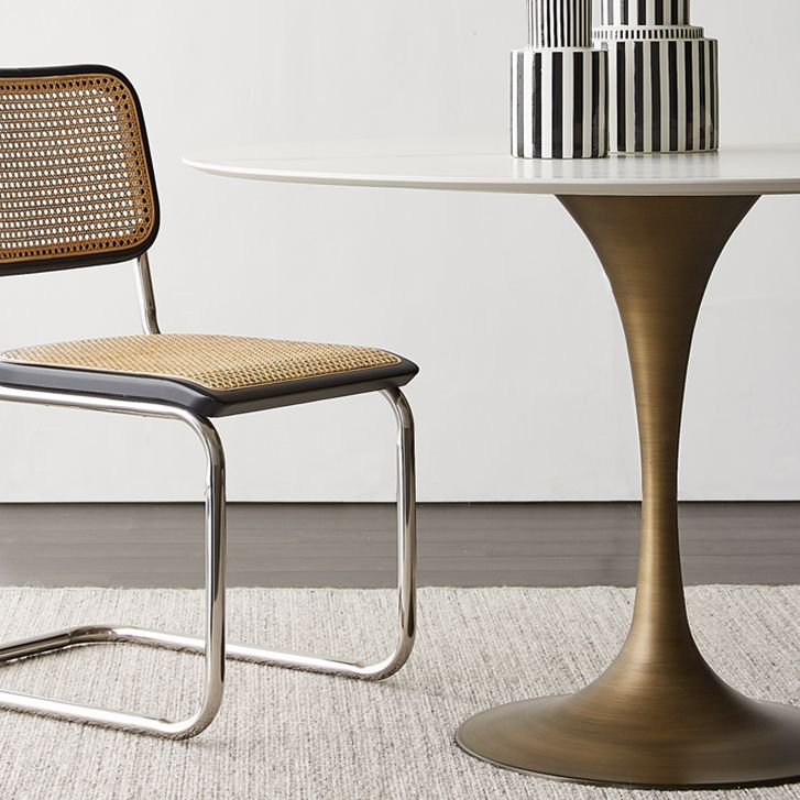 Contemporary Round Dining Table Sintered Stone Table with Brass Tulip Base Clearhalo ' dining_table' 'Dining Tables & Seating' 'Dining Tables' 'furn' 'furn_dining_table' 'Furniture' 'furniture_dining_table' 'Kitchen & Dining Furniture' 'kitchen&dining_furn' 'kitchen' 'kitchen_dining_table' 1200x1200_6189dde2-1488-45db-8f11-366415bc9b78