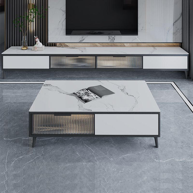 Stone Modern TV Stand Black Enclosed Storage TV Console with Drawers