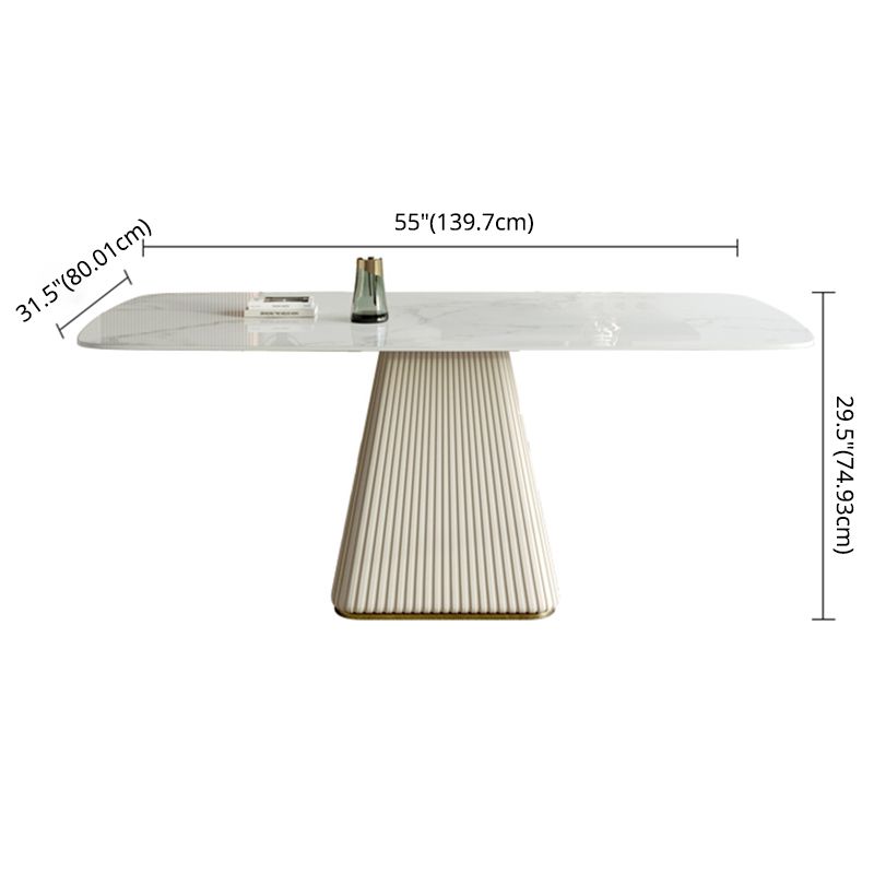 Contemporary Style Sintered Stone Dining Table with White Fixed Table and Pedestal Base Clearhalo 'Dining Room Sets' 'Dining Tables & Seating' 'dining_room_set' 'furn' 'furn_dining_room_set' 'Furniture' 'furniture_dining_room_set' 'Kitchen & Dining Furniture' 'kitchen&dining_furn' 'kitchen' 1200x1200_618c4f0c-f960-458e-b7f0-052259e572be