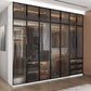 Brown Glass Door Wardrobe for Home Contemporary Hinged Door Storage Cabinet
