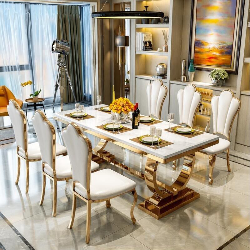 Traditional Luxury Marble Dining Table Rectangle Table with Gold Metal Base Clearhalo ' dining_table' 'Dining Tables & Seating' 'Dining Tables' 'furn' 'furn_dining_table' 'Furniture' 'furniture_dining_table' 'Kitchen & Dining Furniture' 'kitchen&dining_furn' 'kitchen' 'kitchen_dining_table' 1200x1200_61910dbc-dc83-4c38-b8f5-2f631fd5580b