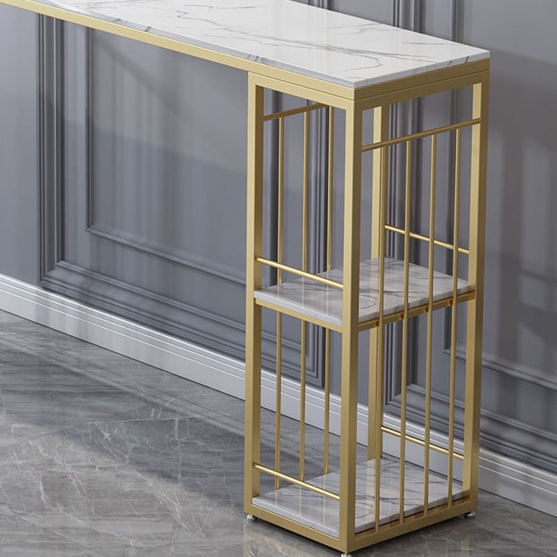 Modern Bar-height Table Stone Bar Table with Gold Base and Storage Clearhalo 'Bar Furniture' 'Bar Tables' 'bar_tables' 'furn' 'furn_bar_tables' 'Furniture' 'Kitchen & Dining Furniture' 1200x1200_61913cd3-02ee-4b03-806a-3c20c9dfd639