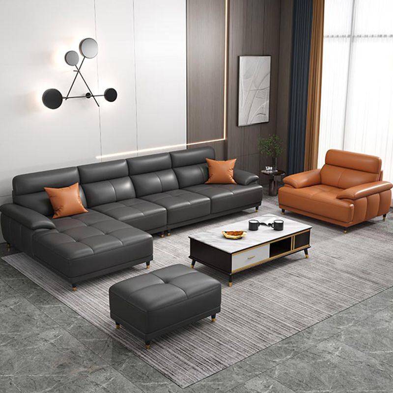 Genuine Leather Sectional Sofa Pillow Top Arm Sofa for Living Room Clearhalo 'furn' 'furn_sectionals' 'Furniture' 'Living Room Furniture' 'Sectionals' 1200x1200_61916b3f-4f88-45b7-bc40-ed8176696d63
