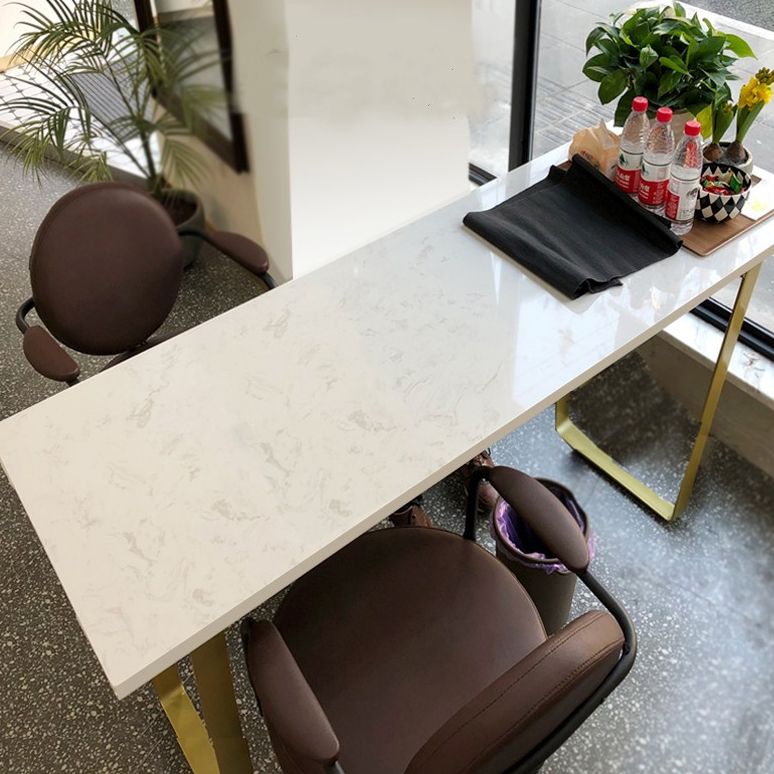 Glam Rectangle Faux Marble Pub Bar Table Indoor Metal Bar Dining Table with Sled Pedestal Clearhalo 'Bar Furniture' 'Bar Tables' 'bar_tables' 'furn' 'furn_bar_tables' 'Furniture' 'furniture_bar_tables' 'Kitchen & Dining Furniture' 1200x1200_61916e63-d8f0-4d30-ab8a-f80e9561df89