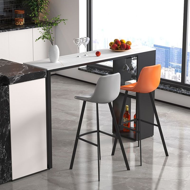 Industrial Stone Indoor Pub Bar Table Iron Double Pedestal Bar Dining Table with 2-Shelf Clearhalo 'Bar Furniture' 'Bar Tables' 'bar_tables' 'furn' 'furn_bar_tables' 'Furniture' 'furniture_bar_tables' 'Kitchen & Dining Furniture' 'kitchen&dining_furn' 'kitchen' 1200x1200_61943b4c-acd6-479a-9657-79e10367bdb3
