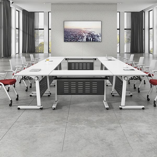 Escritorio de escritura plegable contemporánea escritorio de madera fabricada rectangular con ruedas de lanzadores