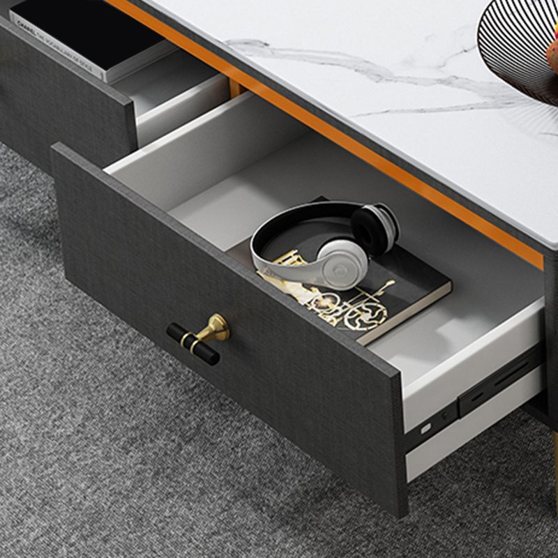 Contemporary Rectangle Stone Cocktail Table Slate with 4 Drawers