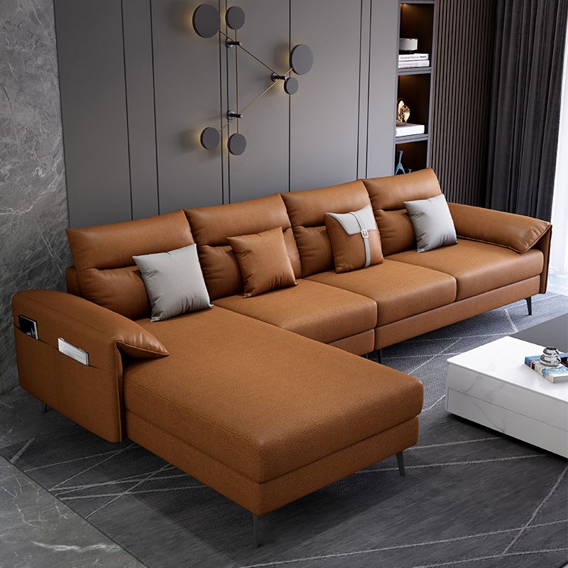 Contemporary Sectional with 4 Pillows Back and Storage Pillow Top Arm Clearhalo 'furn' 'furn_sectionals' 'Furniture' 'Living Room Furniture' 'Sectionals' 1200x1200_619655e6-f127-4e87-aac4-ebd93bd9f65e