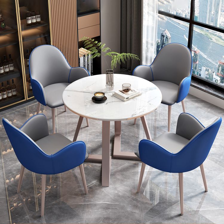 Set di mobili in pietra glam di 5 tavolo da dinette a forma rotonda con sedia imbottita