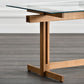 Clear Modern Rectangle Glass Dining Table with Solid Wood Trestle Base