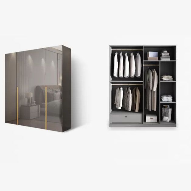 Contemporary Style Wood Wardrobe Gray Colour 1-Drawer Wardrobe Closet for Home Clearhalo 'Armoires & Wardrobes' 'armoires_wardrobes' 'Bedroom Furniture' 'furn' 'furn_armoires_wardrobes' 'Furniture' 1200x1200_6198e229-9337-4525-9a18-cc666268a19b