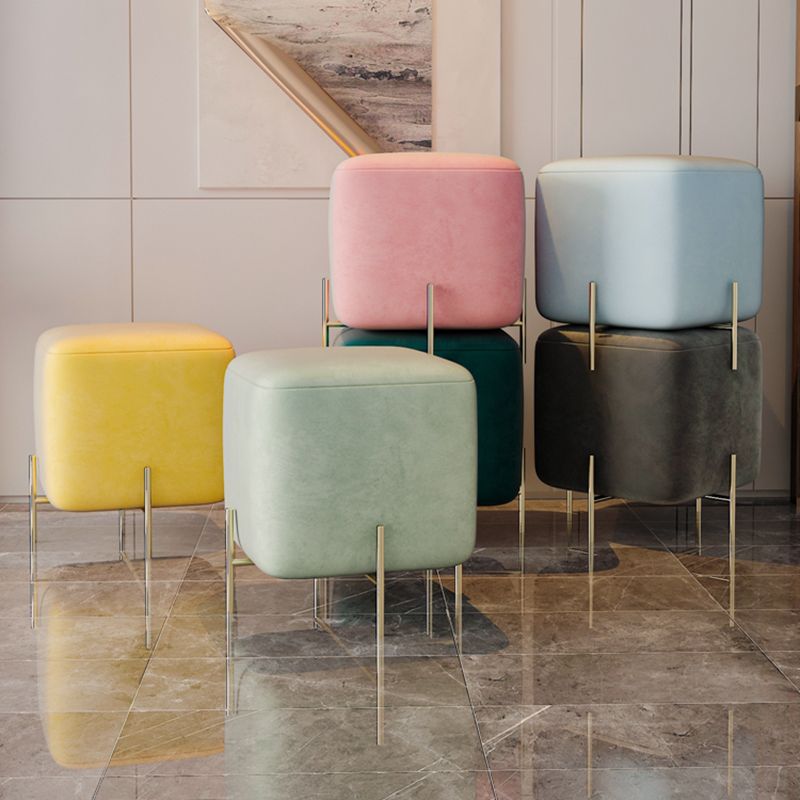 Glam Square Target Pouf Plain Velvet Metal Frame Water Resistant Couch Ottoman