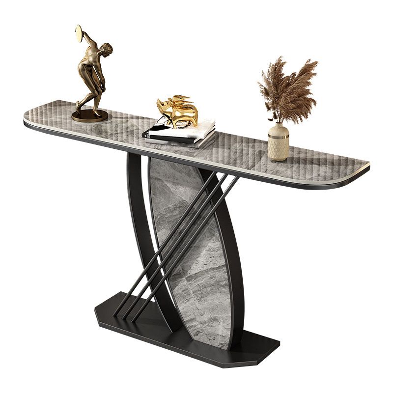 12 Inch Wide Glam Accent Table Half Moon Stone Console Table