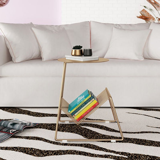 Metallic Frame End Table with Storage Round Accent Side Table Clearhalo 'Coffee & Accent Tables' 'End & Side Tables' 'end_side_tables' 'furn' 'furn_end_side_tables' 'Furniture' 'Living Room Furniture' 1200x1200_619bccbb-decc-4cbd-a875-ea8d981e8250