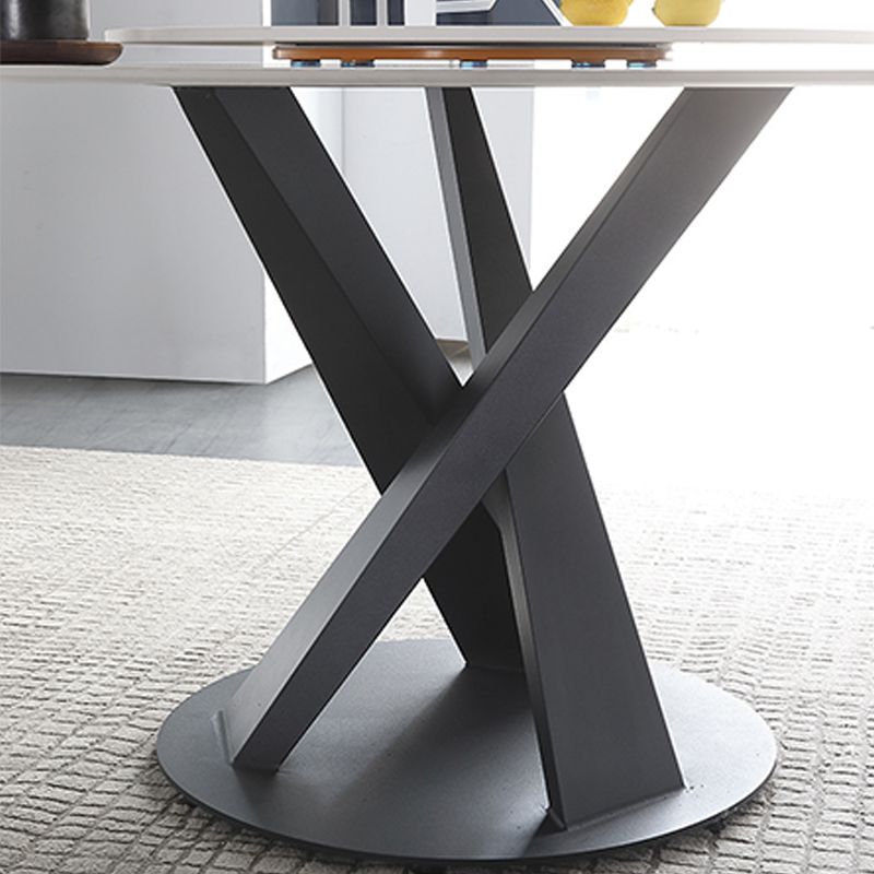 Modern Round Dinner Table Steel Base Dining Table with Pedestal Base