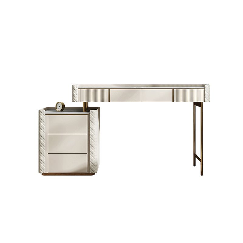 Glam Slate Top Vanity Dressing Table Beige Wooden Makeup Vanity Desk