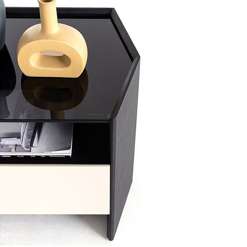 Tavolo da notte da 18 pollici in vetro top deposito aperto 1 comodino da letto