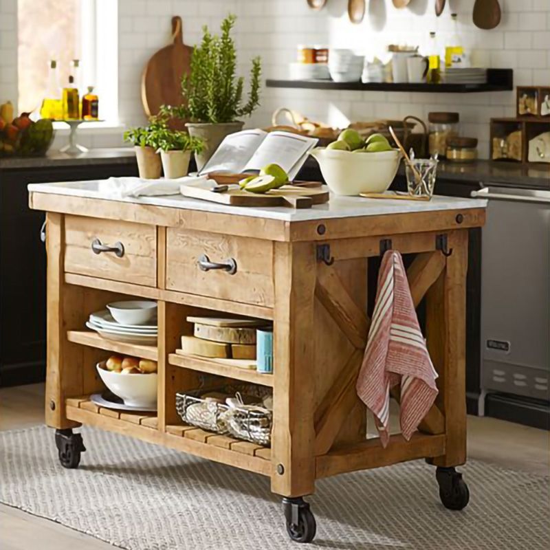 Modern Rectangle Kitchen Cart with Pine Wood Base and 2 Drawers Clearhalo 'furn' 'furn_kitchen_islands_carts' 'Furniture' 'Kitchen & Dining Furniture' 'Kitchen Islands & Carts' 'kitchen_islands_carts' 1200x1200_61a485ce-adfc-4885-bb45-01ed562d4113