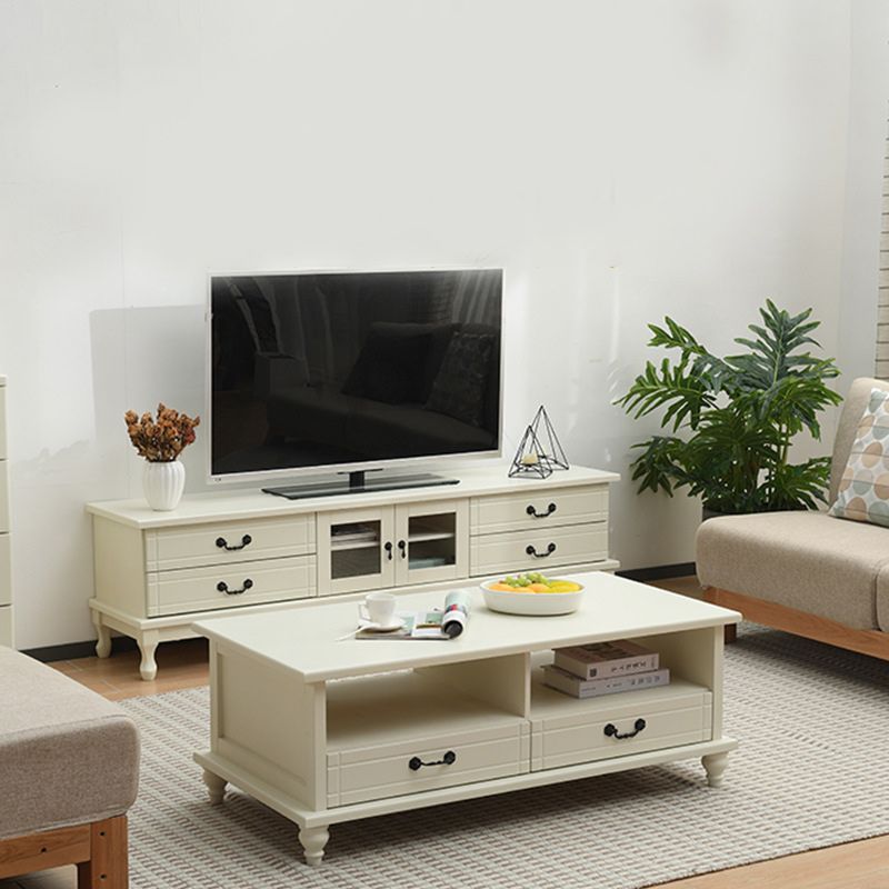 Traditioneel massief houten tv-meubel, 19,7 inch H tv-console met 4 lades en kast