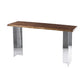 Table de bar moderne en acrylique et bois, table à hauteur de bar à double piédestal pour le salon