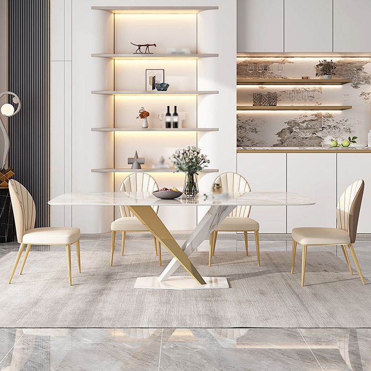 White Stone Dining Table Household Small Apartment Dining Furniture with Pedestal Base Clearhalo 'Dining Tables & Seating' 'Dining Tables' 'dining_table' 'furn' 'furn_dining_table' 'Furniture' 'furniture_dining_table' 'Kitchen & Dining Furniture' 'kitchen' 'kitchen_dining_table' 1200x1200_61a5a55d-82c3-46a5-9c20-2386710b1ac9