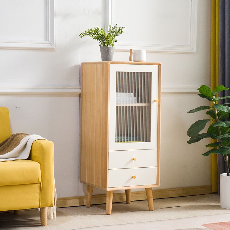 Modern Glass Paned Accent Cabinet 1-Door Solid Wood Chest with 2 Drawers Clearhalo 'Cabinets & Chests' 'cabinets_chests' 'furn' 'furn_cabinets_chests' 'Furniture' 'Living Room Furniture' 1200x1200_61ab9dcf-7685-464b-b8cf-990ebc192ddb