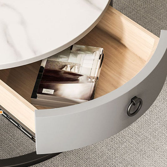 Round Brown Glass Coffee Table with Drawers Frame 2 Nesting Cocktail Table Clearhalo 'Coffee & Accent Tables' 'Coffee Tables' 'coffee_tables' 'furn' 'furn_coffee_tables' 'Furniture' 'furniture_coffee_tables' 'Living Room Furniture' 1200x1200_61af99d8-2cd2-4b6a-b319-768741e29192