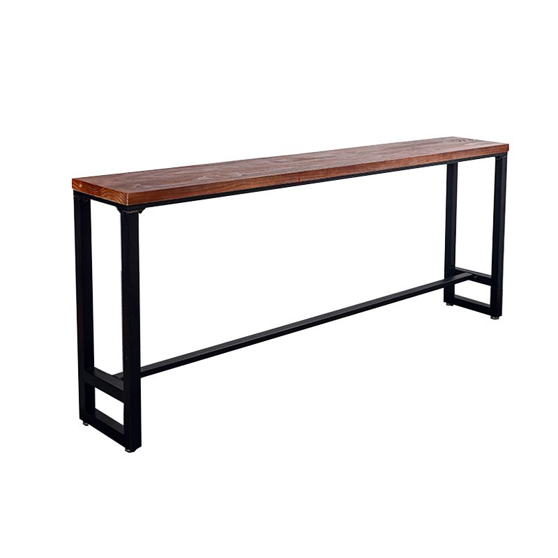 Mesa de bar rectangular con tapa de madera de pino, mesa de pub industrial con base de caballete en negro
