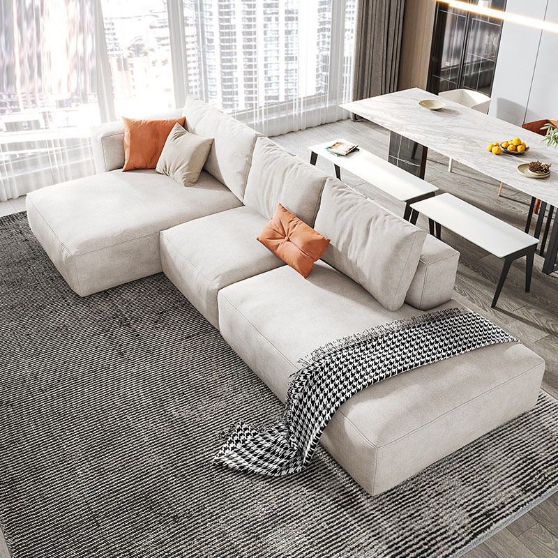 Modern Faux Leather Living Room Sectional Cream Square Arm Cushion Back Sofa Clearhalo 'furn' 'furn_sectionals' 'Furniture' 'furniture_sectionals' 'kitchen' 'kitchen_sectionals' 'Living Room Furniture' 'Sectionals' 1200x1200_61b3a10e-07b8-4fb1-8aaa-db6925015183