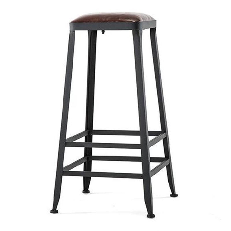 Industrial Brown Leather Bar Stools Square Stool with Metal Base Clearhalo 'Bar Furniture' 'Bar Stools' 'bar_stools' 'furniture_bar_stools' 'Kitchen & Dining Furniture' 'kitchen&dining_furn' 'kitchen' 'kitchen_furn' Furniture' 1200x1200_61b5407b-c4f5-4432-b2b6-00c0fadbc2e1