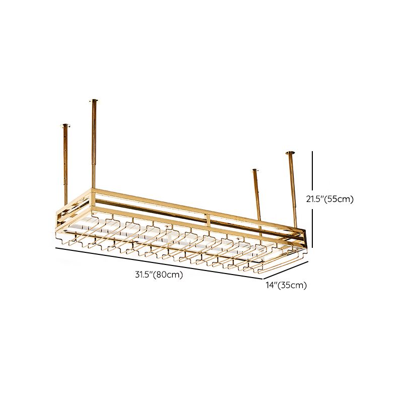 Porte-vin suspendu en acier en or avec porte-verre et étagère de rangement