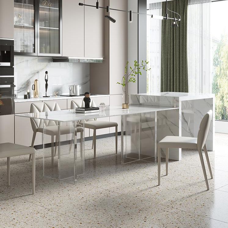 Moderner Stil Esstisch Sinterstein Rechtecktisch mit Acrylbasis