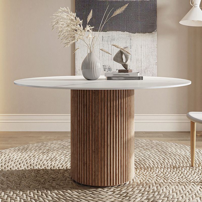 Contemporary Stone Dining Table Round Dining Table with Wood Pedestal Base Clearhalo 'Dining Tables & Seating' 'Dining Tables' 'dining_table' 'furn' 'furn_dining_table' 'Furniture' 'furniture_dining_table' 'Kitchen & Dining Furniture' 'kitchen' 'kitchen_dining_table' 1200x1200_61bac7b7-7d9e-487b-b102-0b52a9538d2d