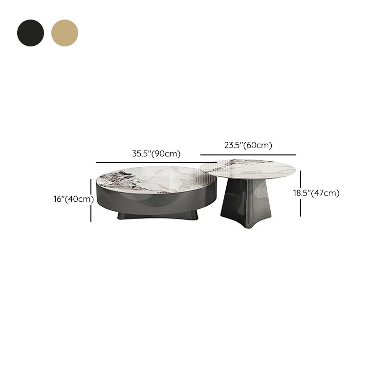 Round Slate Coffee Cocktail Table Pedestal Coffee or End Table with Storage Clearhalo 'Coffee & Accent Tables' 'Coffee Tables' 'coffee_tables' 'furn' 'furn_coffee_tables' 'Furniture' 'Living Room Furniture' 1200x1200_61bb4426-61f1-448e-bd3e-89b54d8113e0