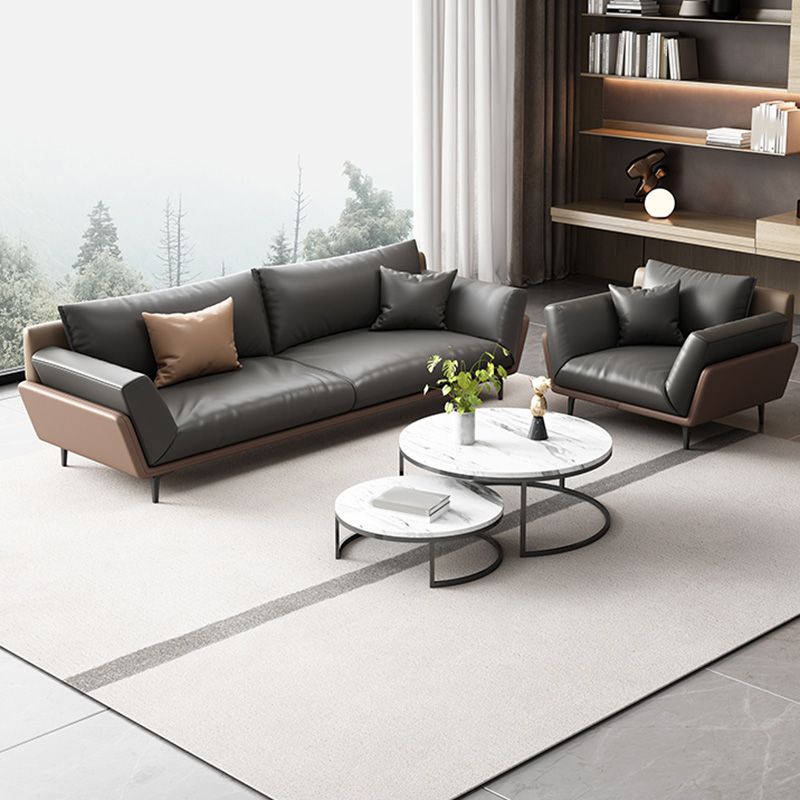 Gray Faux Leather Sofa 31.49" High Square Arm Sofa with Pillows