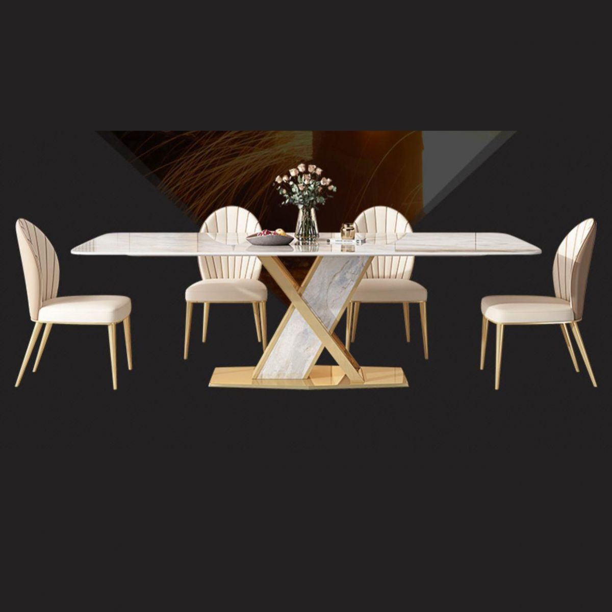 Glam Dining Rectangle Table Sintered Stone Table with Metal Legs for Kitchen Clearhalo 'Dining Tables & Seating' 'Dining Tables' 'dining_table' 'furn' 'furn_dining_table' 'Furniture' 'Kitchen & Dining Furniture' 1200x1200_61c54277-a4d5-4a98-b873-ba1e0284b05e