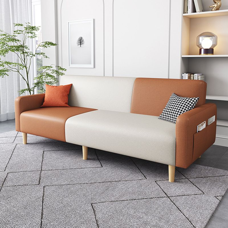 Contemporary Square Arm Sofa Couch Faux Leather/Linen Settee Couch Clearhalo 'furn' 'furn_sofas' 'Furniture' 'Living Room Furniture' 'Sofa' 'sofas' 1200x1200_61c6ddb9-9977-411d-b81f-f74f439b6161