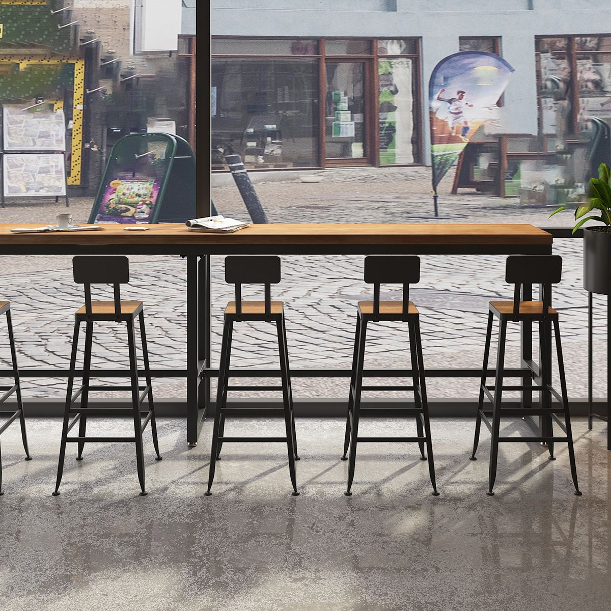 Industriële metalen Bar Stool Bar Hoogte Armloze ontlasting met zwarte benen