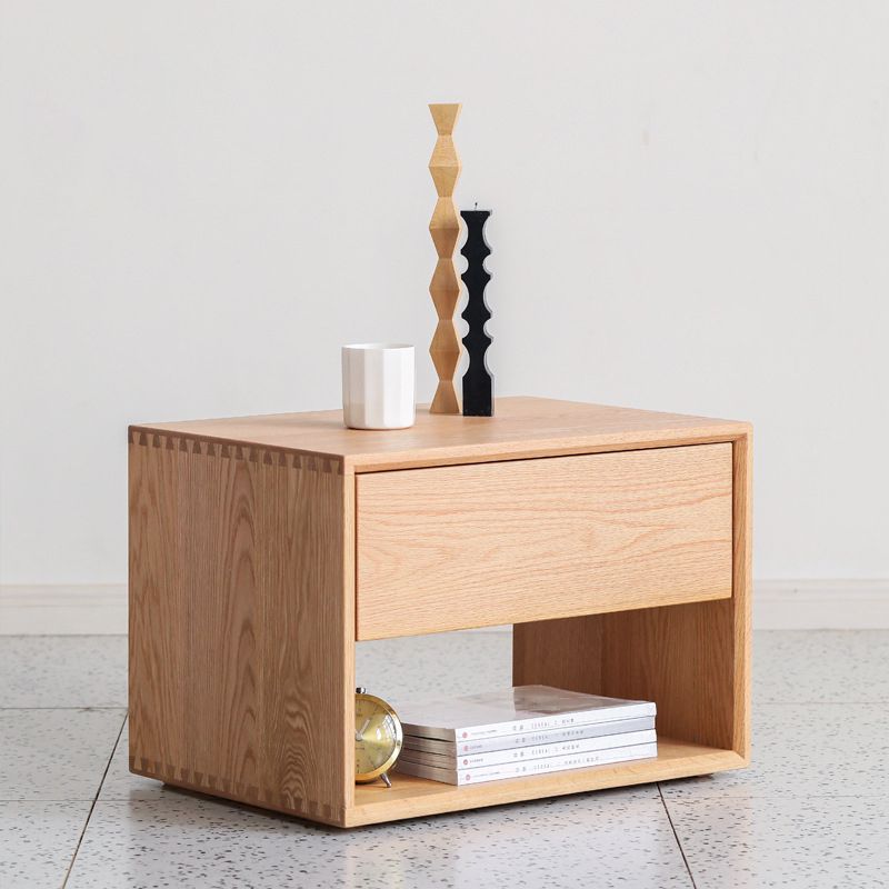 パールウッドベッドサイドキャビネット1引き出しコンテンポラリーオープンストレージベッドナイトスタンド