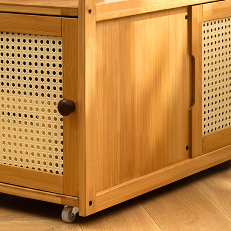 Asian Rectangular Side Table Glass Top End Table with Cabinet