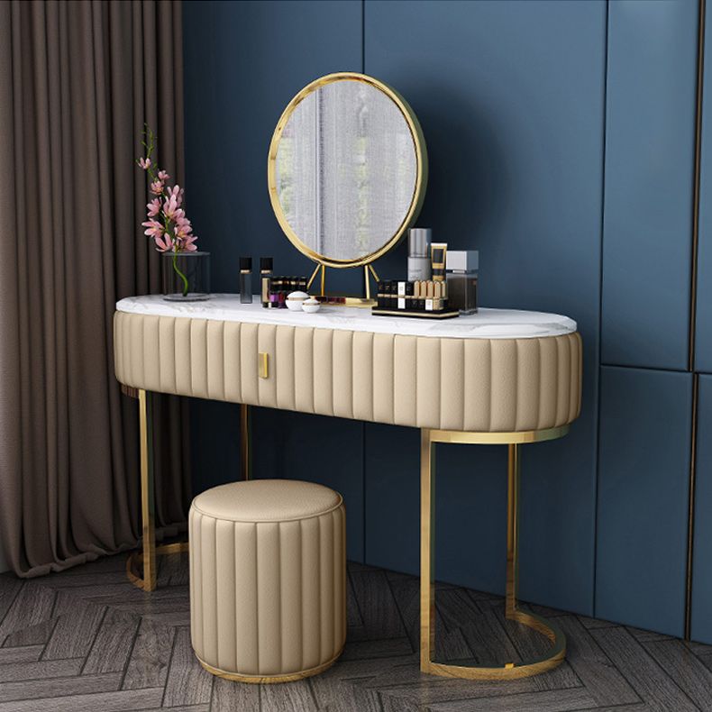 Glam Marble Top Make-up Vanity Dressing Table Set with a drawer