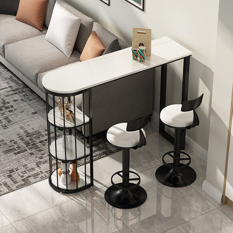 Stone Industrial Bar Dining Table Double Pedestal Bistro Table with Shelve (only table) Clearhalo 'Bar Furniture' 'Bar Tables' 'bar_tables' 'furn' 'furn_bar_tables' 'Furniture' 'furniture_bar_tables' 'Kitchen & Dining Furniture' 'kitchen&dining_furn' 'kitchen' 1200x1200_61d55cac-f10f-48e6-8add-3ff6f0e7db5a