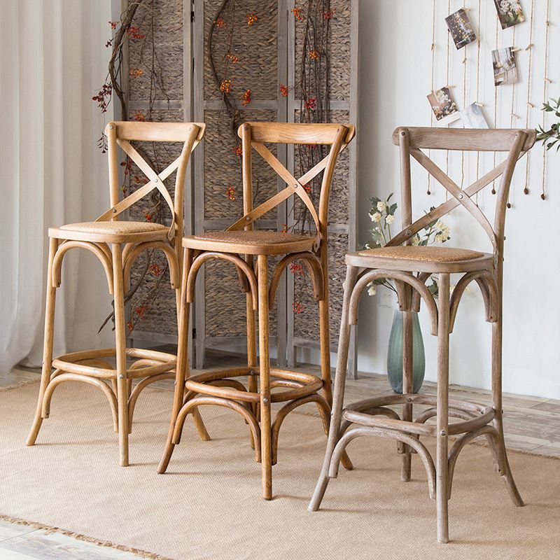 Oak Solid Wood and Rattan Bar Stool Modern Armless Indoor Bar Stool Clearhalo 'Bar Furniture' 'Bar Stools' 'bar_stools' 'furn' 'furn_bar_stools' 'Furniture' 'Kitchen & Dining Furniture' 1200x1200_61d58708-c9ac-42f5-899c-ef3bf93a3e87