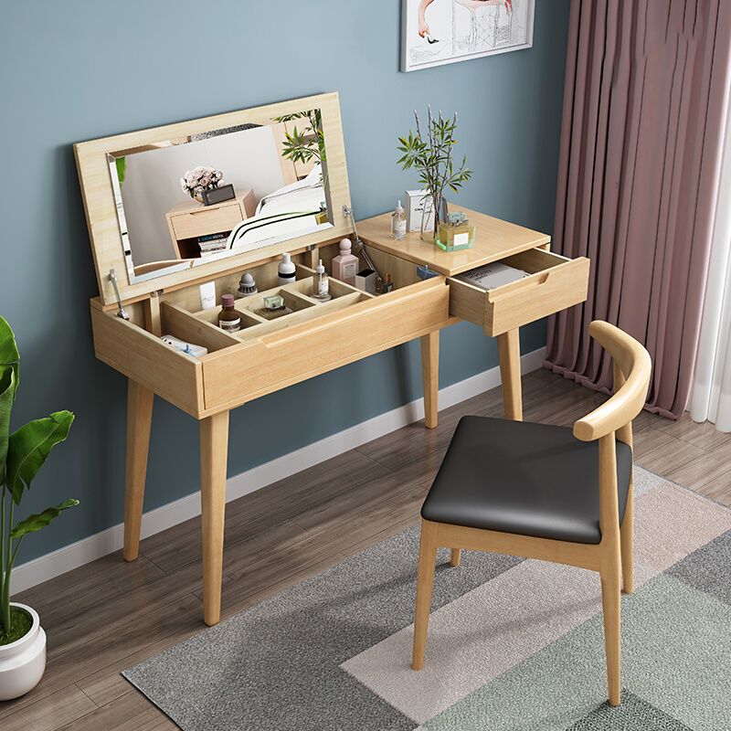 Tavolo da trucco scandinavo in legno massiccio set 1 tavolo da toeletta da top-top cassetto