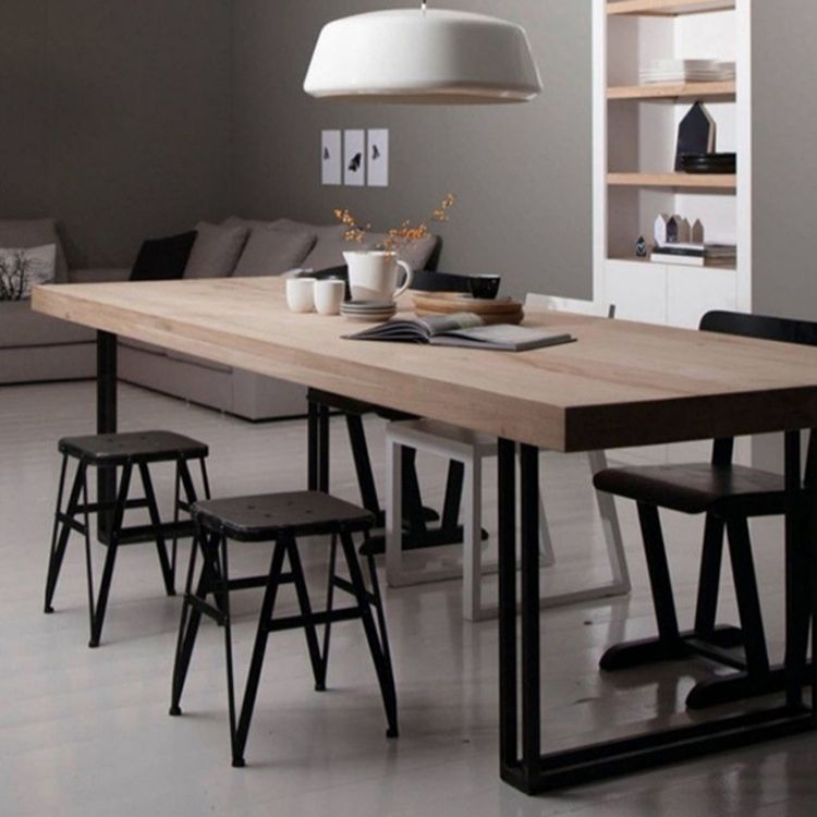 Industrial Home Solid Wood Table 29-inch Rectangle Double Pedestal Dining Table Clearhalo 'Dining Tables & Seating' 'Dining Tables' 'dining_table' 'furn' 'furn_dining_table' 'Furniture' 'furniture_dining_table' 'Kitchen & Dining Furniture' 'kitchen' 'kitchen_dining_table' 1200x1200_61de4566-cf8d-4ec7-aee1-5b39272f103c
