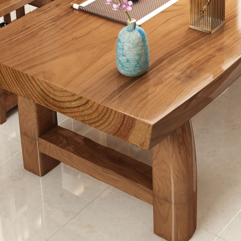 Mesa de comedor rectangular con pedestal doble, mesa moderna de madera de pino para uso en cocina