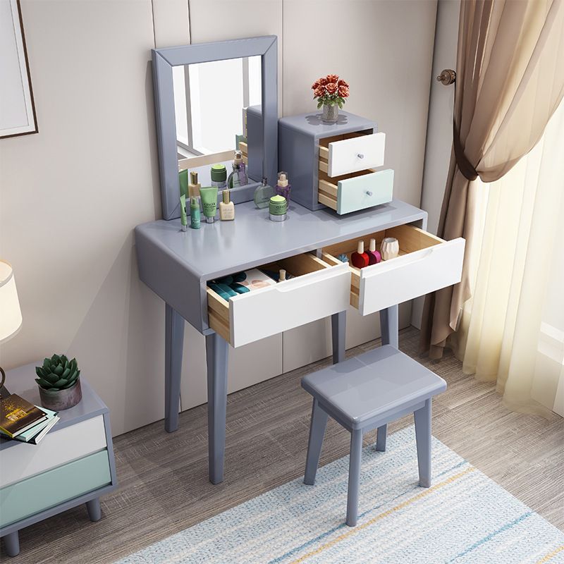 15.74 "Tocador de tocador ancho con cajón de tocador de maquillaje de madera maciza con espejo y taburetes