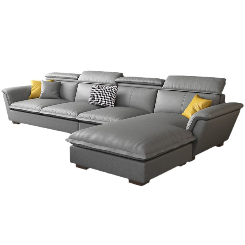 Faux Leather/Cotton-Blend Sofa and Chaise L-Shape Sectional for Four People Clearhalo 'furn' 'furn_sectionals' 'Furniture' 'furniture_sectionals' 'kitchen' 'kitchen_sectionals' 'Living Room Furniture' 'Sectionals' 1200x1200_61e9cbc0-06d1-4452-ac36-f99df350a4cb